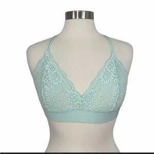 Mint green lightweight lace strappy back bra bralette S sleepwear lounge layerin